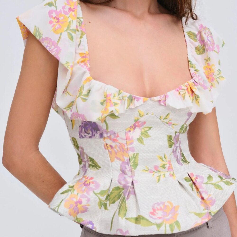 For Love And Lemons “Cleodora” Ruffled Peplum Blouse Size XS NWT